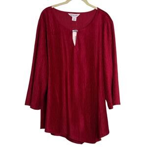 Allison Daley Woman Red Textured Tunic Top 3X Asymmetric Stretch
